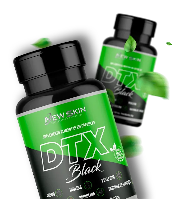 DTX Black suplemento alimentar em cápsulas apresentado em frascos