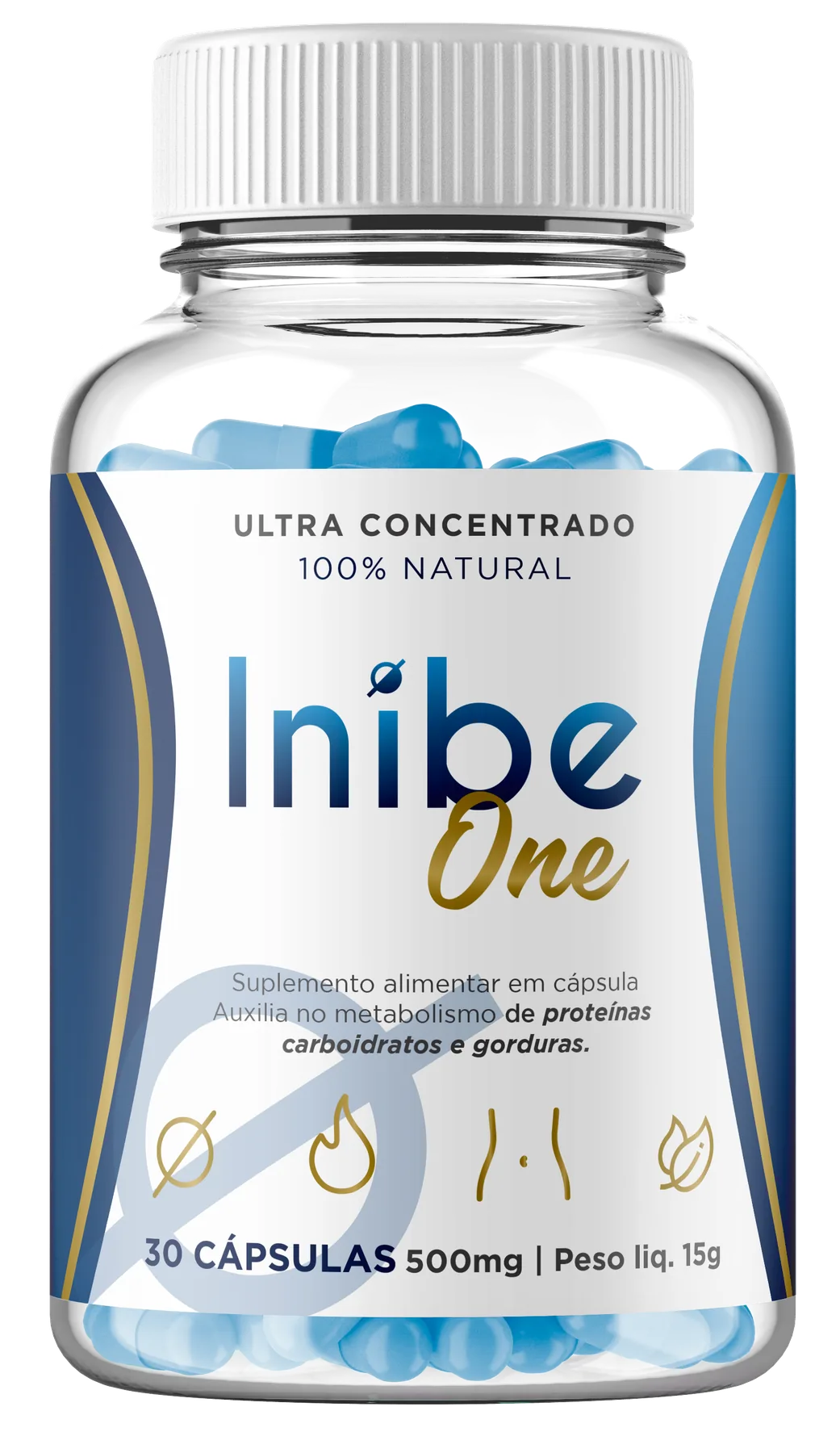 Frasco do suplemento alimentar Inibe One